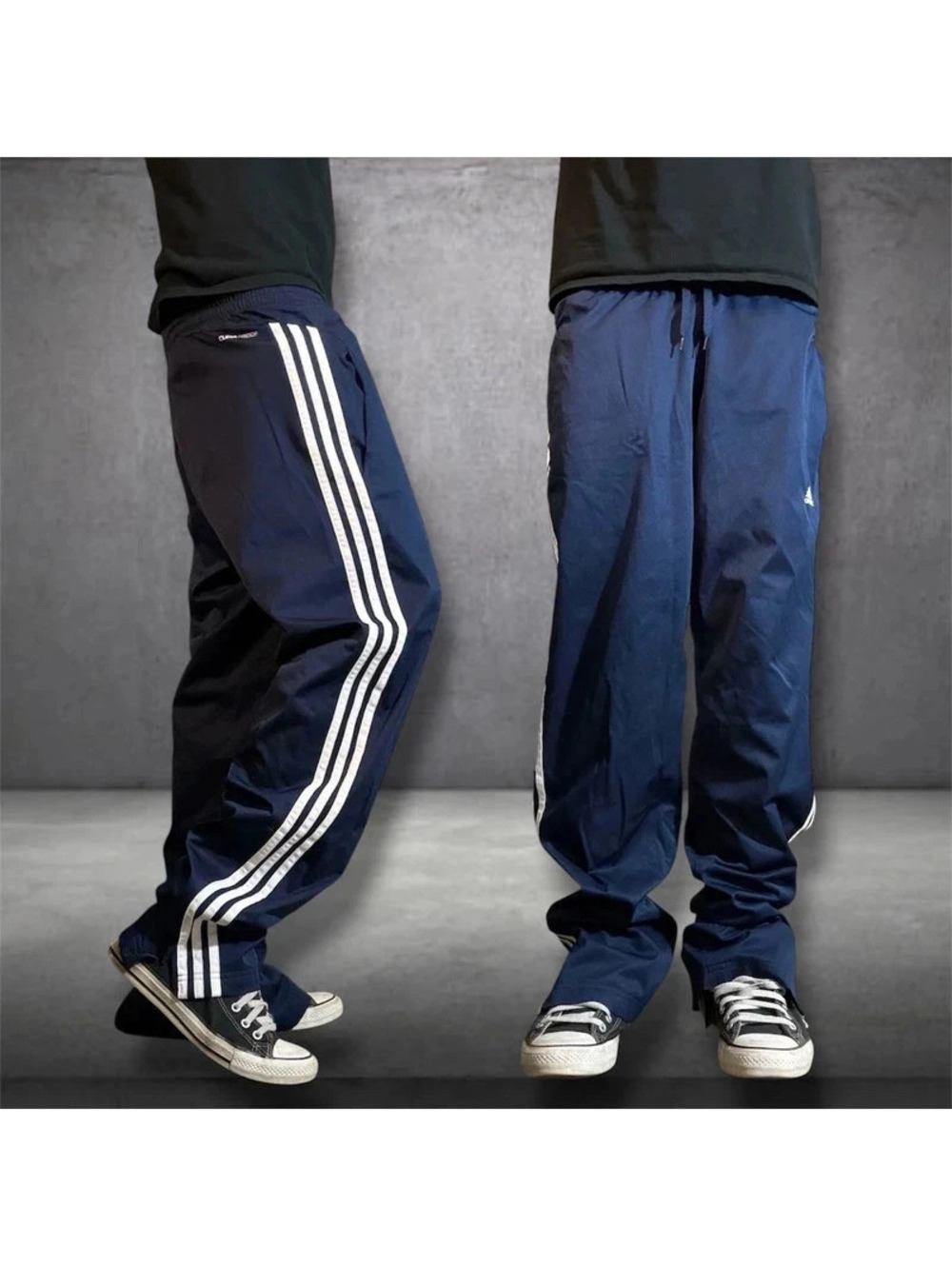 Y2K vintage blue and white striped adidas track pants with zipper on ankle